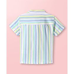 Babyhug Cotton Woven Half Sleeves Mandarin Collar Shirt with Stripes -Light Blue & White