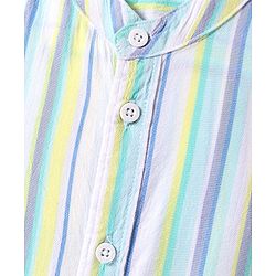 Babyhug Cotton Woven Half Sleeves Mandarin Collar Shirt with Stripes -Light Blue & White
