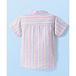 Babyhug Cotton Woven Half Sleeves Mandarin Collar Stripe Shirt - White & Pink