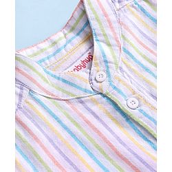 Babyhug Cotton Woven Half Sleeves Mandarin Collar Stripe Shirt - White & Pink