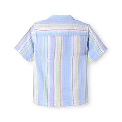 Babyhug Cotton Woven Half Sleeves Mandarin Collar Stripe Shirt - Light Blue