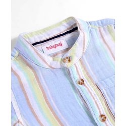 Babyhug Cotton Woven Half Sleeves Mandarin Collar Stripe Shirt - Light Blue