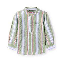 Babyhug Cotton Woven Full Sleeves Mandarin Collar Kurta Type Shirt with Stripes - Olive Green