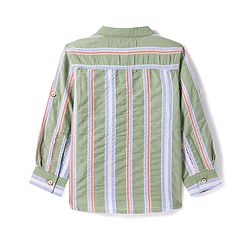 Babyhug Cotton Woven Full Sleeves Mandarin Collar Kurta Type Shirt with Stripes - Olive Green