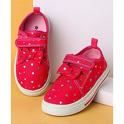 Cute Walk by Babyhug Velecro Closure Heart Printed Casual Shoes with Bow Applique - Dark Pink