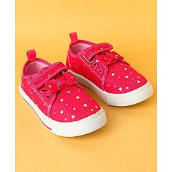 Cute Walk by Babyhug Velecro Closure Heart Printed Casual Shoes with Bow Applique - Dark Pink