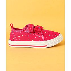 Cute Walk by Babyhug Velecro Closure Heart Printed Casual Shoes with Bow Applique - Dark Pink