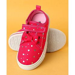 Cute Walk by Babyhug Velecro Closure Heart Printed Casual Shoes with Bow Applique - Dark Pink