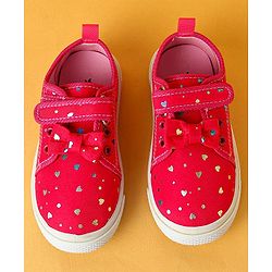 Cute Walk by Babyhug Velecro Closure Heart Printed Casual Shoes with Bow Applique - Dark Pink