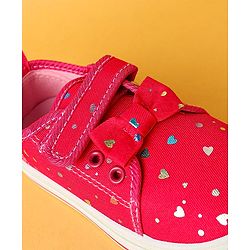 Cute Walk by Babyhug Velecro Closure Heart Printed Casual Shoes with Bow Applique - Dark Pink