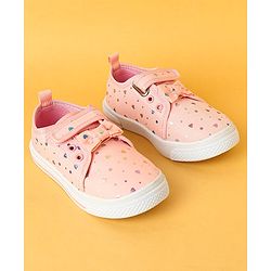Cute Walk by Babyhug Velecro Closure Heart Printed Casual Shoes with Bow Applique - Dark Pink
