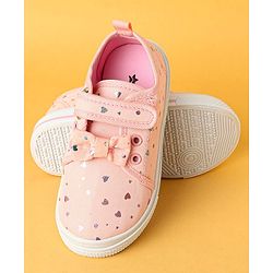 Cute Walk by Babyhug Velecro Closure Heart Printed Casual Shoes with Bow Applique - Dark Pink