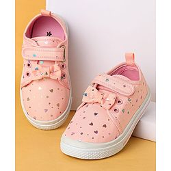 Cute Walk by Babyhug Velecro Closure Heart Printed Casual Shoes with Bow Applique - Dark Pink