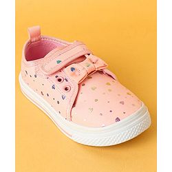 Cute Walk by Babyhug Velecro Closure Heart Printed Casual Shoes with Bow Applique - Dark Pink