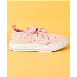 Cute Walk by Babyhug Velecro Closure Heart Printed Casual Shoes with Bow Applique - Dark Pink