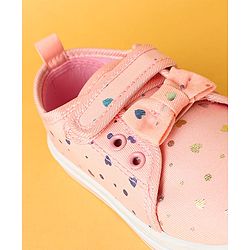Cute Walk by Babyhug Velecro Closure Heart Printed Casual Shoes with Bow Applique - Dark Pink