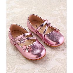 Cute Walk by Babyhug Velcro Closure Ballerina with Floral Applique - Pink