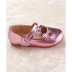 Cute Walk by Babyhug Velcro Closure Ballerina with Floral Applique - Pink