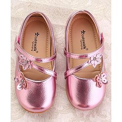 Cute Walk by Babyhug Velcro Closure Ballerina with Floral Applique - Pink