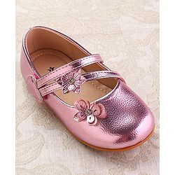 Cute Walk by Babyhug Velcro Closure Ballerina with Floral Applique - Pink