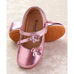 Cute Walk by Babyhug Velcro Closure Ballerina with Floral Applique - Pink