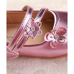 Cute Walk by Babyhug Velcro Closure Ballerina with Floral Applique - Pink