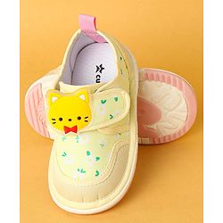 Cute Walk by Babyhug Velcro Closure Casual Shoes with Kitty Patch - Light Yellow