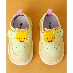 Cute Walk by Babyhug Velcro Closure Casual Shoes with Kitty Patch - Light Yellow