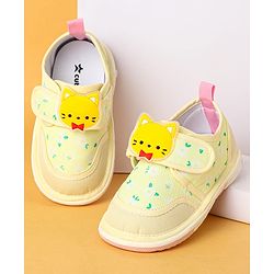 Cute Walk by Babyhug Velcro Closure Casual Shoes with Kitty Patch - Light Yellow
