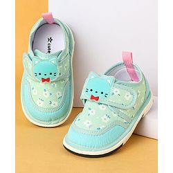 Cute Walk by Babyhug Velcro Closure Casual Shoes with Kitty Patch - Light Yellow