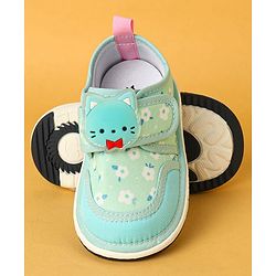 Cute Walk by Babyhug Velcro Closure Casual Shoes with Kitty Patch - Light Yellow