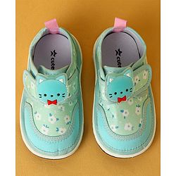 Cute Walk by Babyhug Velcro Closure Casual Shoes with Kitty Patch - Light Yellow