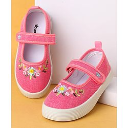 Cute Walk by Babyhug Velcro Closure Casual Shoes with Floral Embroidery Detailing - Pink