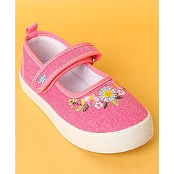 Cute Walk by Babyhug Velcro Closure Casual Shoes with Floral Embroidery Detailing - Pink