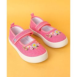 Cute Walk by Babyhug Velcro Closure Casual Shoes with Floral Embroidery Detailing - Pink