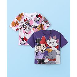 Babyhug Disney Single Jersey Knit  Half Sleeve T-Shirt With Disney Character Graphic Pack Of 2 - Purple & White