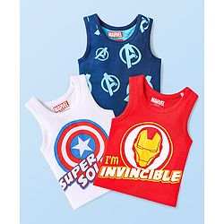 Babyhug Marvel Knit Sleeveless Vests With Avengers Graphics Pack Of 3 - Red Blue & White