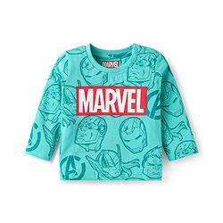 Babyhug Marvel Single Jersey Knit Full Sleeves Night Suit with Avengers Graphics - Mint