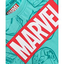 Babyhug Marvel Single Jersey Knit Full Sleeves Night Suit with Avengers Graphics - Mint