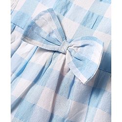 Babyhug Single Jersey Knit Sleeveless Frock with Checks & Bow Applique - White & Light Blue