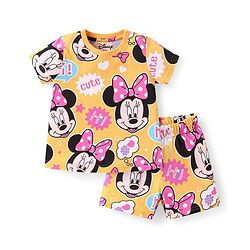 Babyhug Disney Single Jersey Knit Half Sleeves  Co-ords Shorts Night Suit with Minnie Mouse Graphics - Yellow