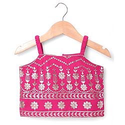 Babyhug Sleeveless Floral Sequenced Embroidered Choli Lehenga & Dupatta Set with Tassel Detailing - Dark Pink