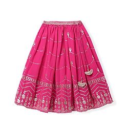Babyhug Sleeveless Floral Sequenced Embroidered Choli Lehenga & Dupatta Set with Tassel Detailing - Dark Pink