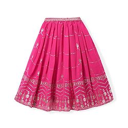 Babyhug Sleeveless Floral Sequenced Embroidered Choli Lehenga & Dupatta Set with Tassel Detailing - Dark Pink