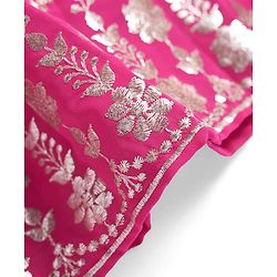 Babyhug Sleeveless Floral Sequenced Embroidered Choli Lehenga & Dupatta Set with Tassel Detailing - Dark Pink