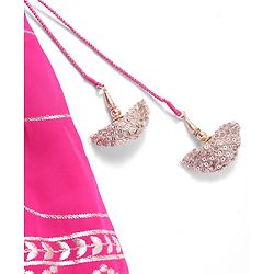Babyhug Sleeveless Floral Sequenced Embroidered Choli Lehenga & Dupatta Set with Tassel Detailing - Dark Pink