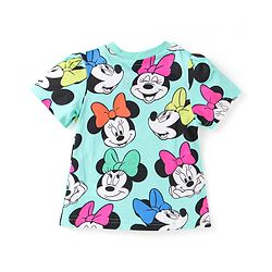 Babyhug Disney Single Jersey Knit Half Sleeves Co-ords Shorts Night Suit with Minnie Mouse Graphics - Turquoise