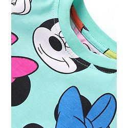 Babyhug Disney Single Jersey Knit Half Sleeves Co-ords Shorts Night Suit with Minnie Mouse Graphics - Turquoise