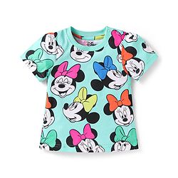 Babyhug Disney Single Jersey Knit Half Sleeves Co-ords Shorts Night Suit with Minnie Mouse Graphics - Turquoise