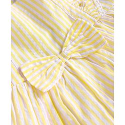 Babyhug Seersucker Frill Sleeves Striped Frock With Bow Applique - Yellow
